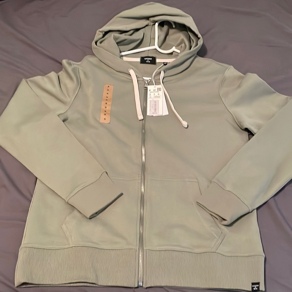 Super dry sage green zip up sweater